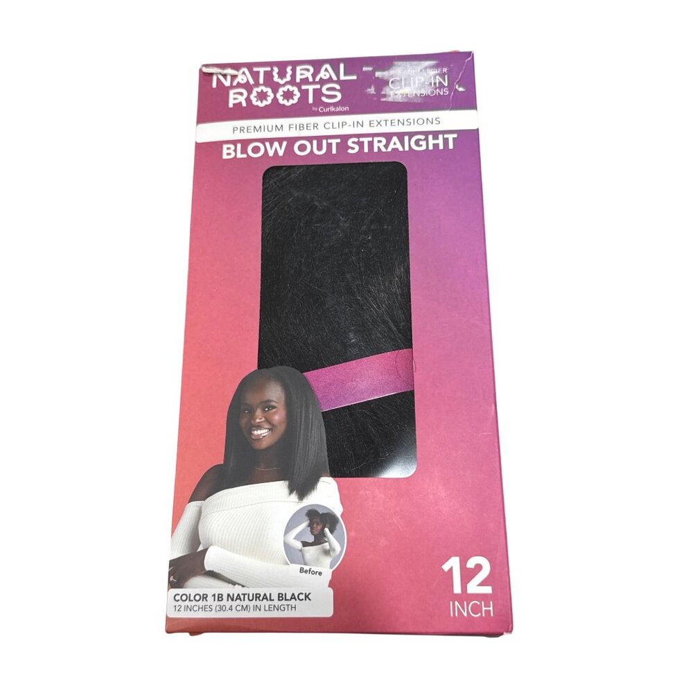 Natural Roots Premium Fiber Clip-In Extensions Blow Out Straight 12 Inch Color 1